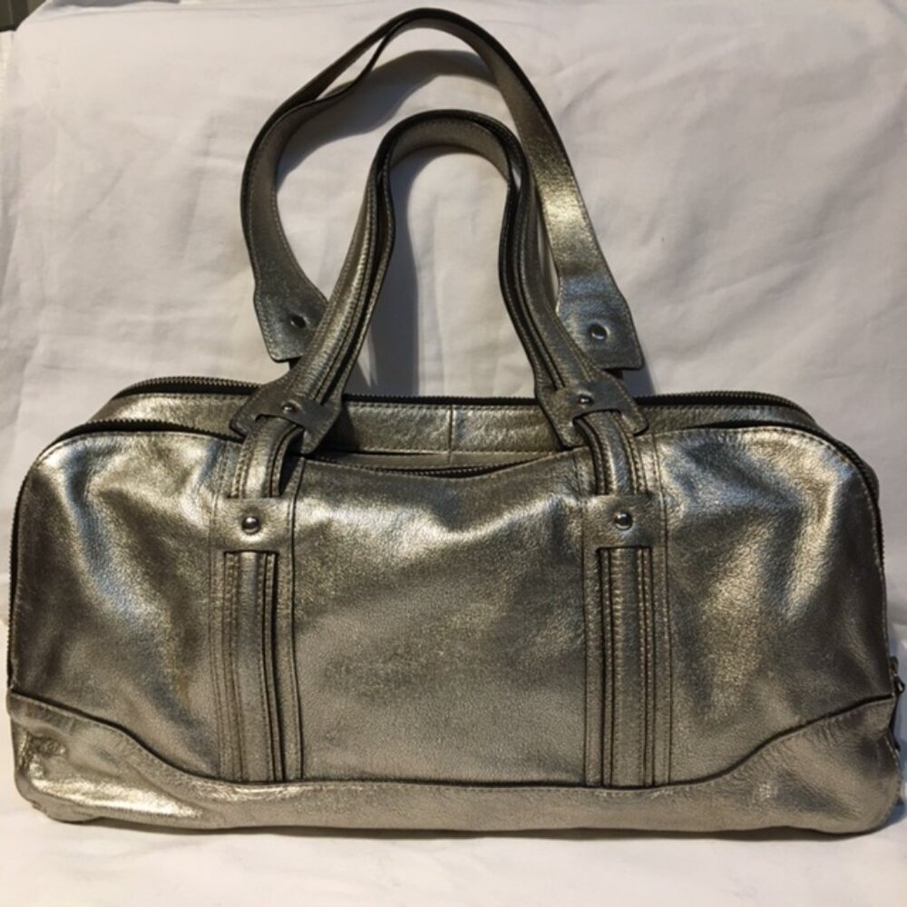 Silver metallic bowler bag